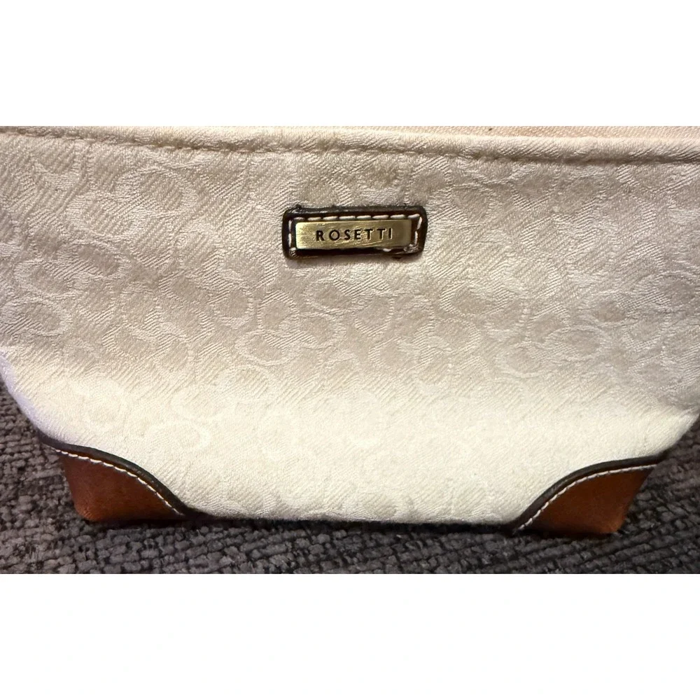 Rosetti Small Makeup Organizer Bag Ivory Dark Brown Vinyl Trim